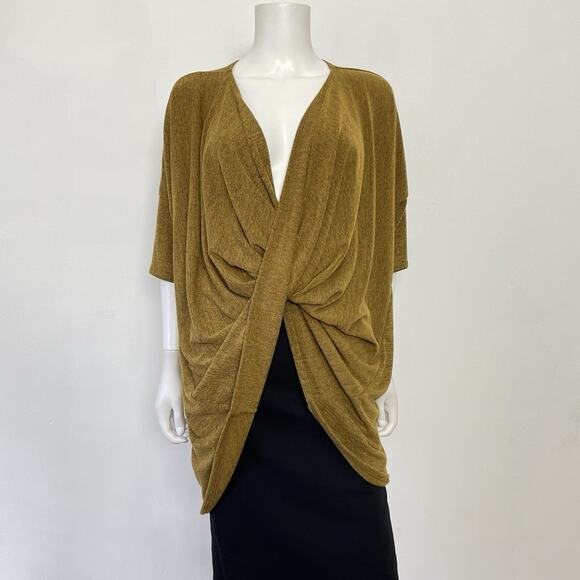 Clara Sun Woo Size S Blouse Top CrissCross Mustard Art to Wear Relaxed Lagenlook - Picture 1 of 8